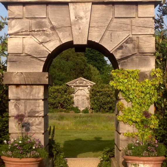 Green oak arches overlooking Collector Earl's Garden, Arundel Castle