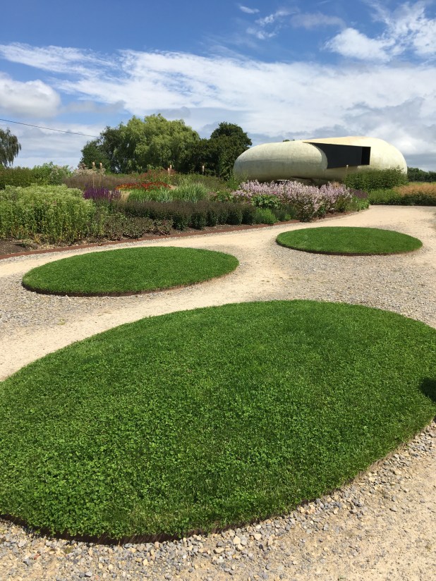 oval grass mounds at Hauser and Wirth garden
